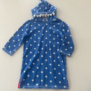 Mini Boden Girls 5-6 Shark Polka Dot Blue Hooded Terry Cover Up Beach Summer